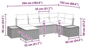 Conjunto de Sofá de Jardim 6 Peças com Almofadas Bege Rattan Sintético