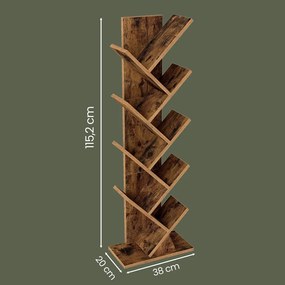 Estante de pé em forma de árvore, estante para livros, 20 x 38 x 115 castanho