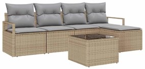 Conjunto de Sofá de Jardim de 6 Peças com Almofadas, Rattan e Poliéste