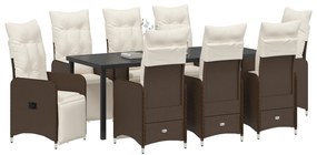 Conjunto de Jantar de Jardim com 9 Peças e Almofadas Castanhas Rattan