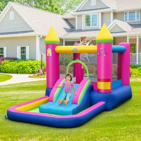 Castelo insuflável de princesa (SEM VENTILADOR) com escorrega Piscina 363 x 202 x 205 cm  com aro de basquetebol Saco de transporte para crianças Mult
