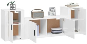 3 pcs conjunto móveis de TV madeira processada branco brilhante
