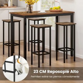 Conjunto de 4 bancos de bar sem encosto em altura de balcão com pernas de metal e apoio para os pés para cozinha Estilo industrial castanho