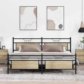 vidaXL Estrutura de cama sem colchão 200x200cm metal carvalho sonoma