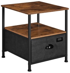 SONGMICS Mesa de cabeceira, mesa de cabeceira com armazenamento, cômoda com gavetas de tecido, mesa lateral com 2 prateleiras, estilo industrial, para sala de estar, quarto, marrom rústico e preto LVT02H
