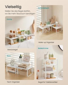 Conjunto de 3 prateleiras cozinha para especiarias empilháveis e expansíveis, branco