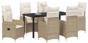 Conjunto de Jantar de Jardim 7 Peças com Almofadas Bege em Rattan Sint