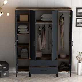 Roupeiro Kumsal STP – Nogueira e Antracite – 160x47,5x201,4 cm