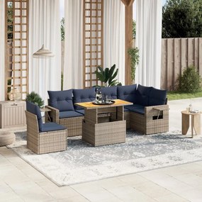 vidaXL 7 pcs conjunto sofás p/ jardim c/ almofadões vime PE cinzento