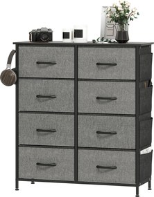 Cómoda de Arrumação, 86 x 30 x 94,5 cm, 8 Gavetas em Tecido, Cinzenta