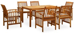 7 pcs conjunto de jantar p/ jardim c/ almofadões acácia maciça