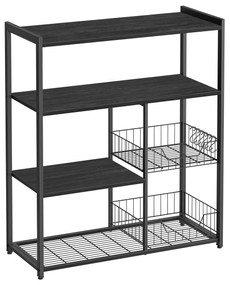 Armário de cozinha com 2 cestos metálicos e ganchos 35 x 80 x 95 cm Preto antracite e cinzento
