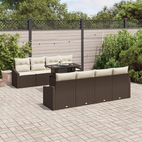 Conjunto de Sofá de Jardim 7 Peças com Almofadas Castanho em Rattan Si