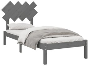 Estrutura cama solteiro 90x200 cm madeira maciça cinzento