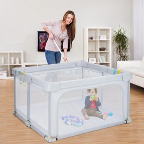 Parque infantil portátil dobrável para bebés com dispositivo de bloqueio de piso ventosas antiderrapantes 50 bolas 124x124x70cm Cinza claro