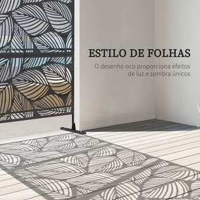 Biombo de Exterior Separador de Ambientes com 3 Peças com Padrão de Flores Grande e Estrutura de Aço 122x45x198 cm Preto