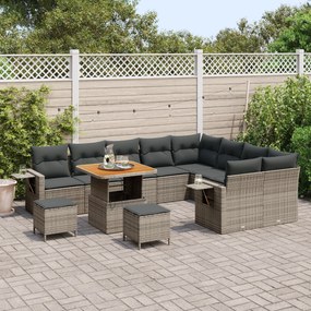Conjunto Sofá Jardim vidaXL 12 Peças Almofadas Cinza Rattan Polímero A