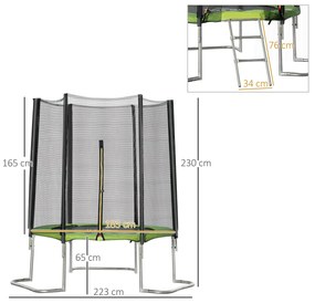 HOMCOM Trampolim de Jardim Ø223cm Trampolim para Crianças Adultos com Superfície de Salto Ø137cm Rede de Segurança Cobertura de Bordas e Escada para Exterior Verde