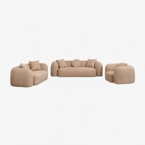 Conjunto De Sala Com Sofá Modular De 3 Lugares, Sofá De 2 Lugares E Poltrona Em Chenille Coco Chenille Grossa Castanho Latte - Sklum