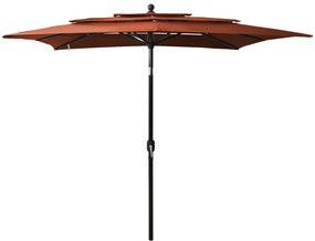 vidaXL Guarda-sol jardim 3 camadas + poste alumínio 2,5x2,5m terracota