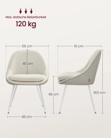 Conjunto de 2 cadeiras de jantar com pernas viradas para o exterior branco creme e branco 