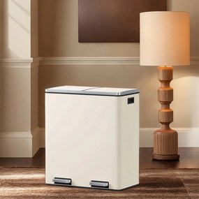 Caixote do lixo com 2 compartimentos de 60 L, 59 x 36,5 x 65,2 cm branco creme