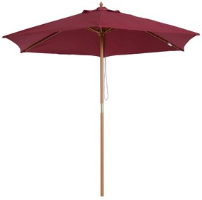 Outsunny Chapéu de Sol Ø250x230cm Chapéu de Sol com Mastro de Madeira com 6 hastes Sistema de Polia com Fixação para Jardim Pátio Terraço Vinho