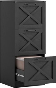 HOMCOM Gaveteiro de Escritório com 3 Gavetas, Pastas Suspensas para Formatos Letter/A4, Estilo Rústico, 40x40x101 cm, Preto | Aosom Portugal