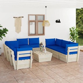 vidaXL 9 pcs conjunto lounge de paletes + almofadões madeira de abeto