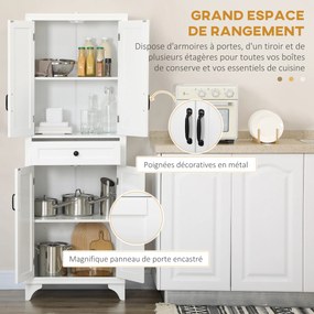 Armário alto de cozinha com 4 portas, 2 compartimentos e 1 gaveta central, altura de 170 cm, com prateleira ajustável, branco