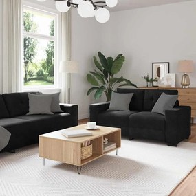 vidaXL Conjunto de Sofás 3 pcs Preto 221 x 78 x 80 cm Veludo