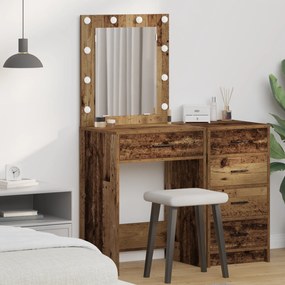 mesa de cabeceira vidaXL com luzes LED madeira velha 50x41x135 cm