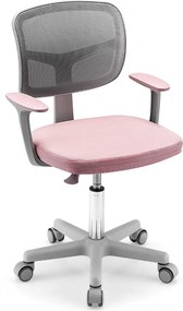 Cadeira de secretária ergonómica para crianças com rodas Cadeira giratória para computador Apoio lombar ajustável em altura Rosa