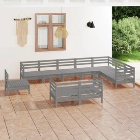 vidaXL 10 pcs conjunto lounge de jardim pinho maciço cinzento