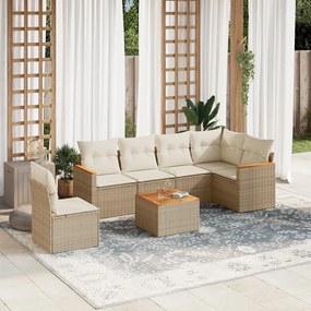 7 pcs conjunto de sofás p/ jardim com almofadões vime PE bege
