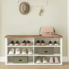 Banco sapateira 29,5 x 100 x 50 cm com espaço de arrumação e prateleiras ajustáveis branco vintage-castanho mel
