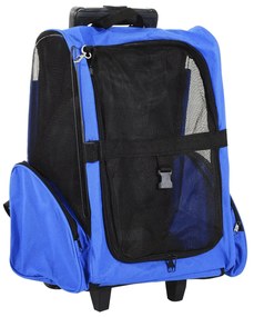 PawHut Transportadora 2 em 1 Animais Estimação Mochila Carrinho Viagem Cães Gatos Com 2 Rodas Alça Retrátil Alumínio 42x25x55cm Azul | Aosom Portugal