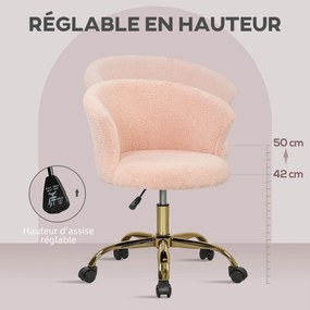 Cadeira de escritório, cadeira ergonómica de escritório com regulação de altura, cadeira giratória, base em aço, cor-de-rosa