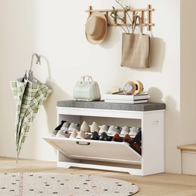 Banco Sapateira Moderno com Assento Acolchoado Prateleira Ajustável para 8 Pares de Sapatos 80x30x50 cm Branco