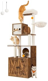 Arranhador para gatos Feandrea com caixa de areia 185 cm de altura Arranhador para gatos Plataforma lavável Almofada Vintage Marrom PCT116X01