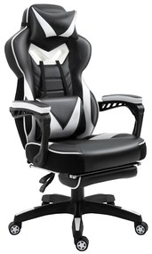 Vinsetto Cadeira de escritorio gaming ergonômica Altura ajustável Reclinável Encosto 65x70x118,5-128,5 cm Branco e Preto | Aosom Portugal