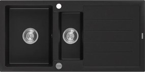 Mexen Andres lava-louça em granito 1,5 cubas com escorredor 1000 x 500 mm, preto, sifão cromado - 6515101510-77