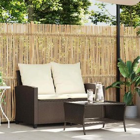 Sofá de jardim 2 lugares com almofadões vime PE castanho