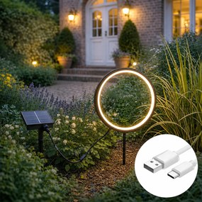 Luminária de jardim preta 50 cm com LED recarregável e solar IP65 - Adalind