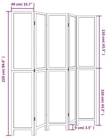 Biombo c/ 5 painéis madeira de paulownia maciça castanho-escuro