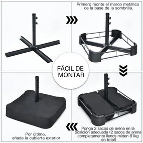 Guarda-sol duplo de 451,5 cm com base Sistema de manivela Estrutura metálica com 12 varas Ventilação para jardim Bege