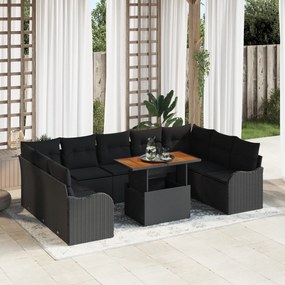 Conjunto de Sofás de Jardim de 10 Peças com Almofadas Vime Poliéster P