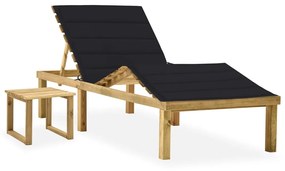 vidaXL Espreguiçadeira de jardim com mesa e almofadão pinho impregnado