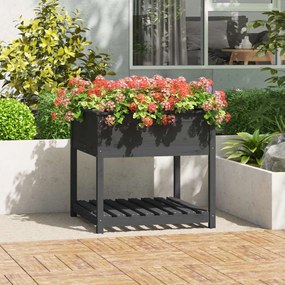 vidaXL Vaso/floreira com prateleira 82,5x82,5x81 cm pinho maciço cinza