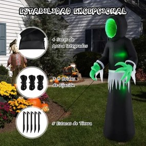 Fantasma insuflável gigante do Halloween de 245 cm com luzes LED incorporadas e rosto espelhado para festas no interior e exterior